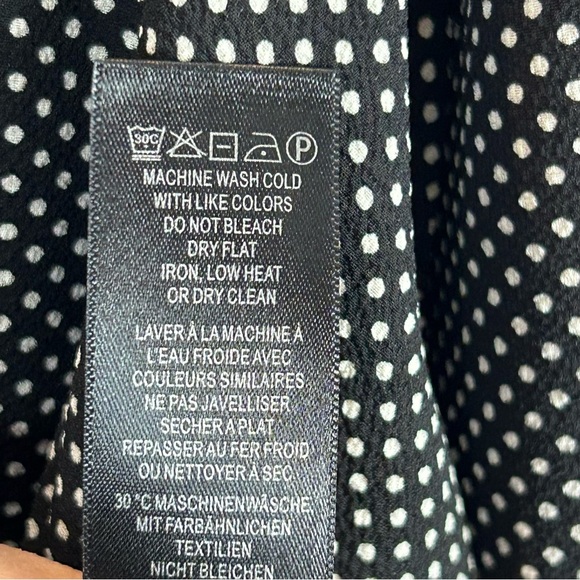 Adrianna Papell Black & White Polkadot Wrap Blouse with Cuffed Sleeves Size L - Picture 9 of 10